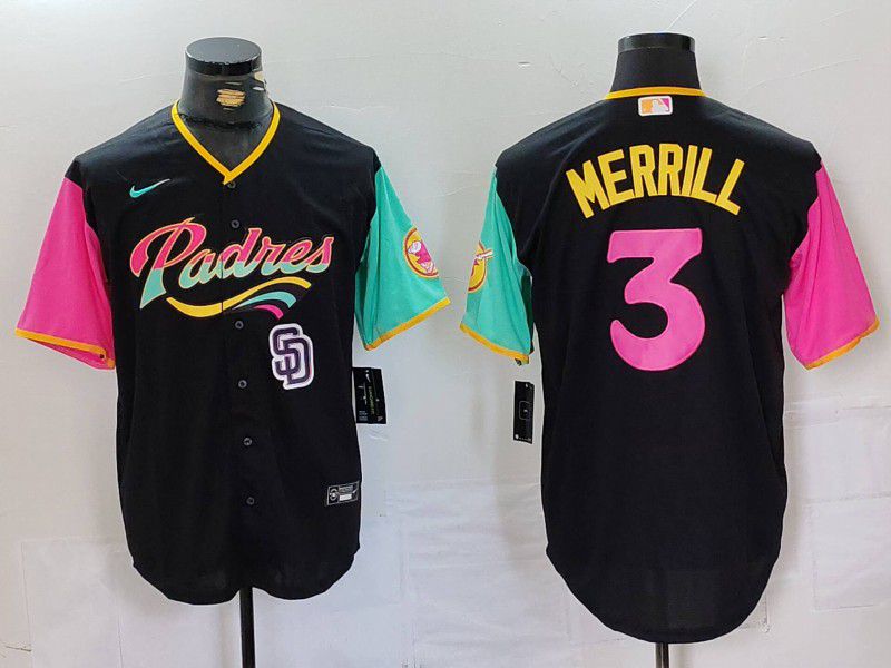 Men San Diego Padres #3 Merrill Black City Edition Nike 2024 MLB Jersey style 5->youth mlb jersey->Youth Jersey